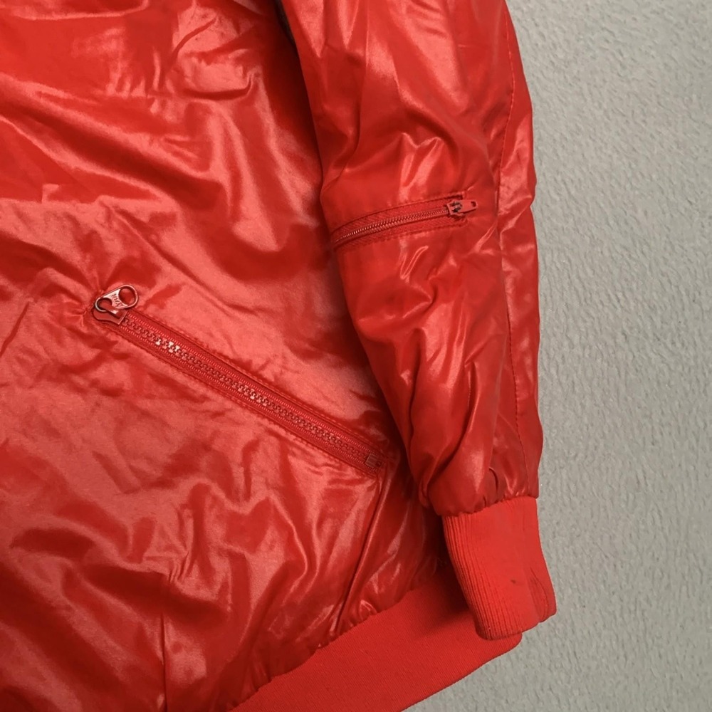 Vtg Izod Lacoste Jacket Mens L Gloss‎ Red Bomber Full Zip Windbreaker 80s Hooded - Picture 9 of 11